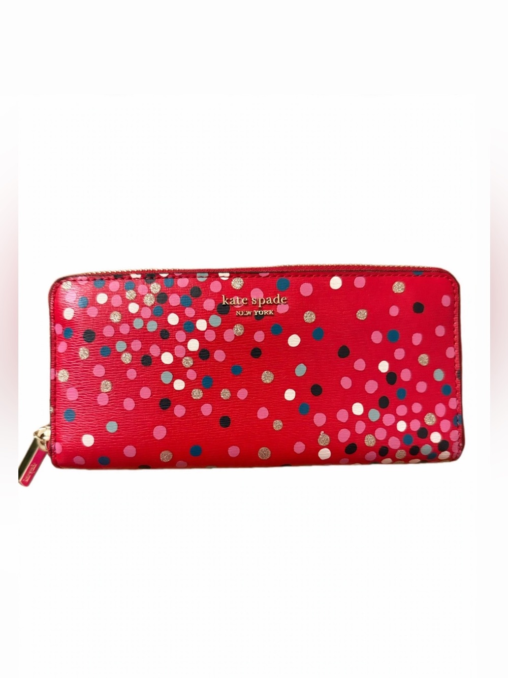 Kate Spade Sylvia Slim Continental Wallet Red Disco Confetti Polka Dot